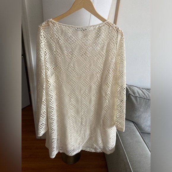 Mango Beige Boho Festival Crochet Beach Summer Tunic  Mini Dress Sz 14 - Picture 4 of 11